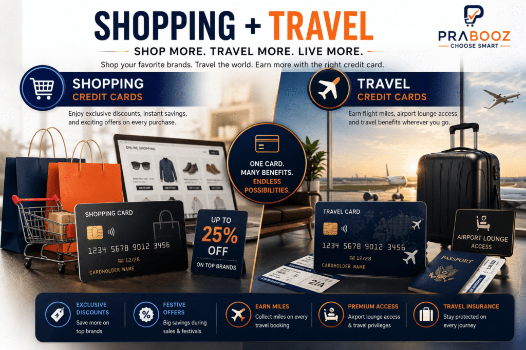 Shopping + Travel Credit Cards Shopping and travel credit cards offering cashback, discounts, rewards, and travel benefits